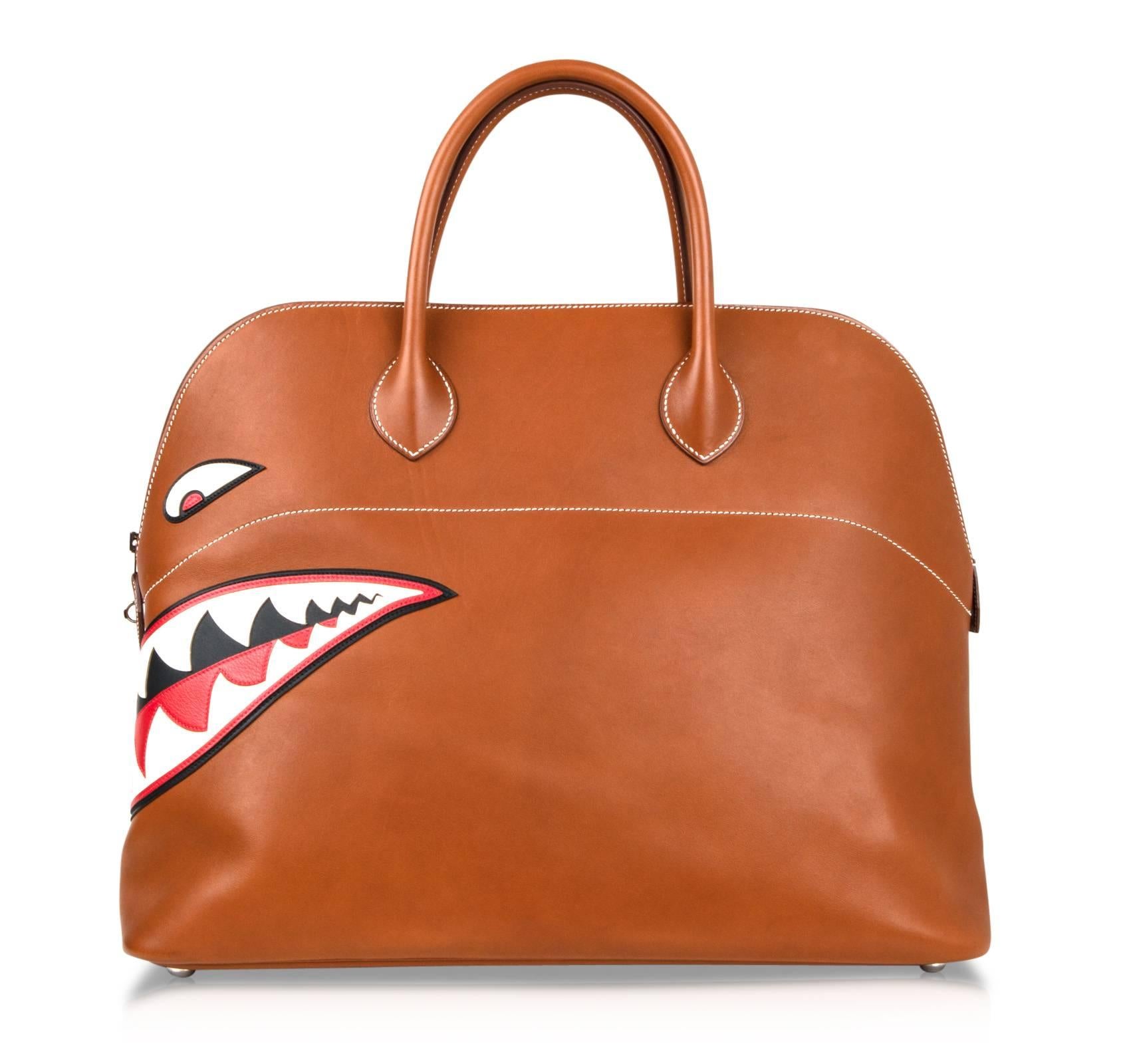 Brown Hermes Barenia Leather Ltd Ed Runway Shark Bolide Monster Bag