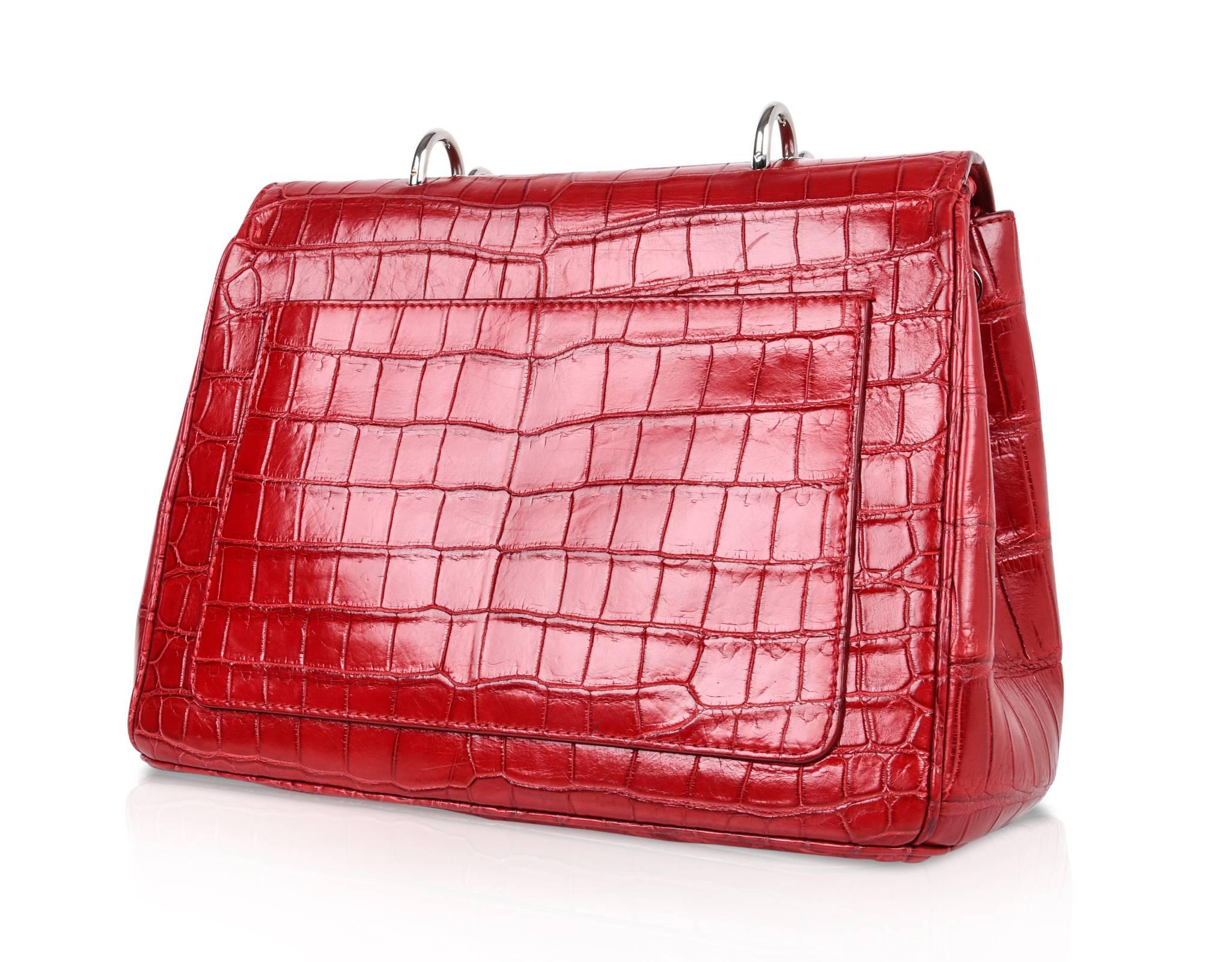 Christian Dior Be Dior Bag  Matte Red Crocodile Double Flap Small  4