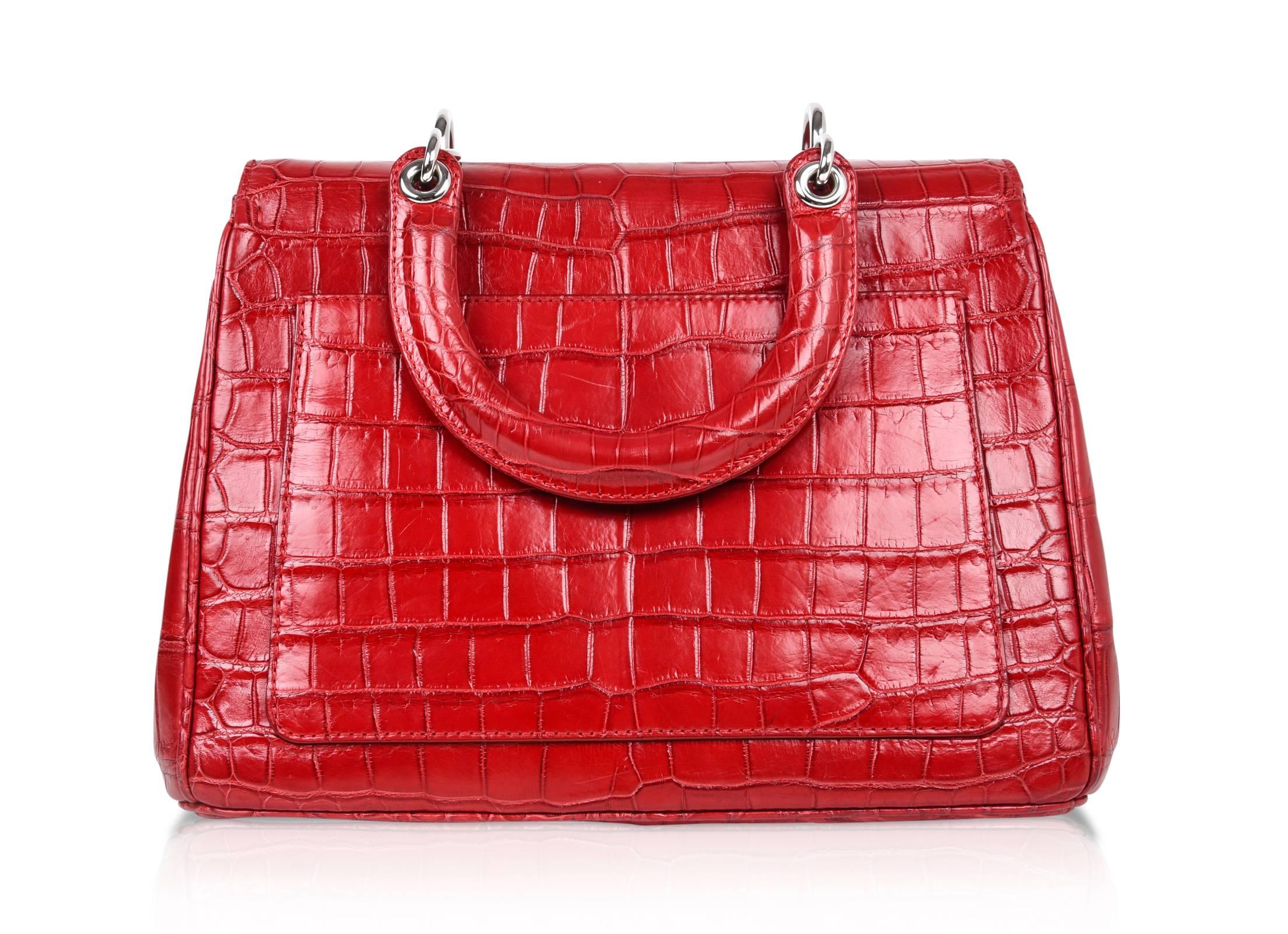 Christian Dior Be Dior Bag  Matte Red Crocodile Double Flap Small  3