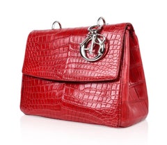 Christian Dior Be Dior Bag  Matte Red Crocodile Double Flap Small