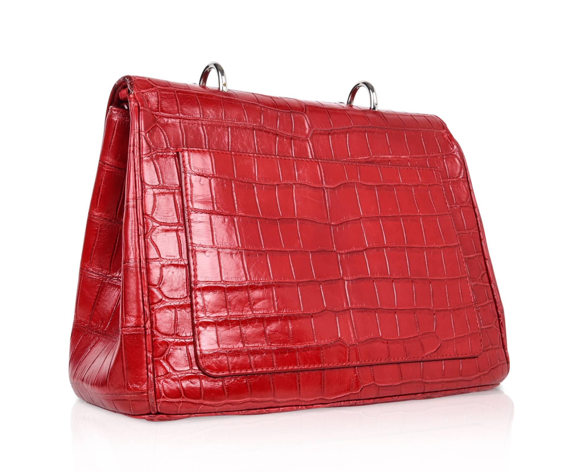 Christian Dior Be Dior Bag  Matte Red Crocodile Double Flap Small  2