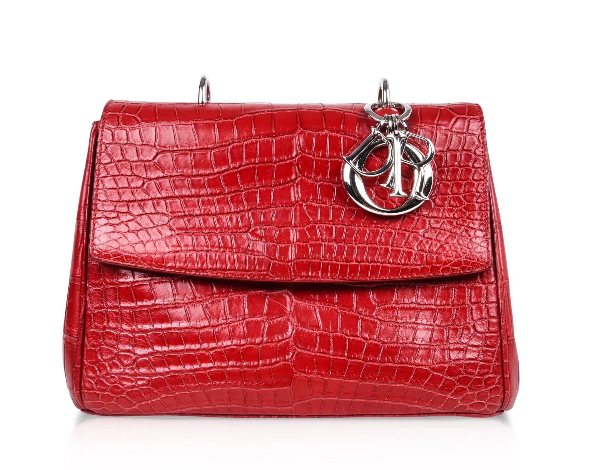 Christian Dior Be Dior Bag  Matte Red Crocodile Double Flap Small  1