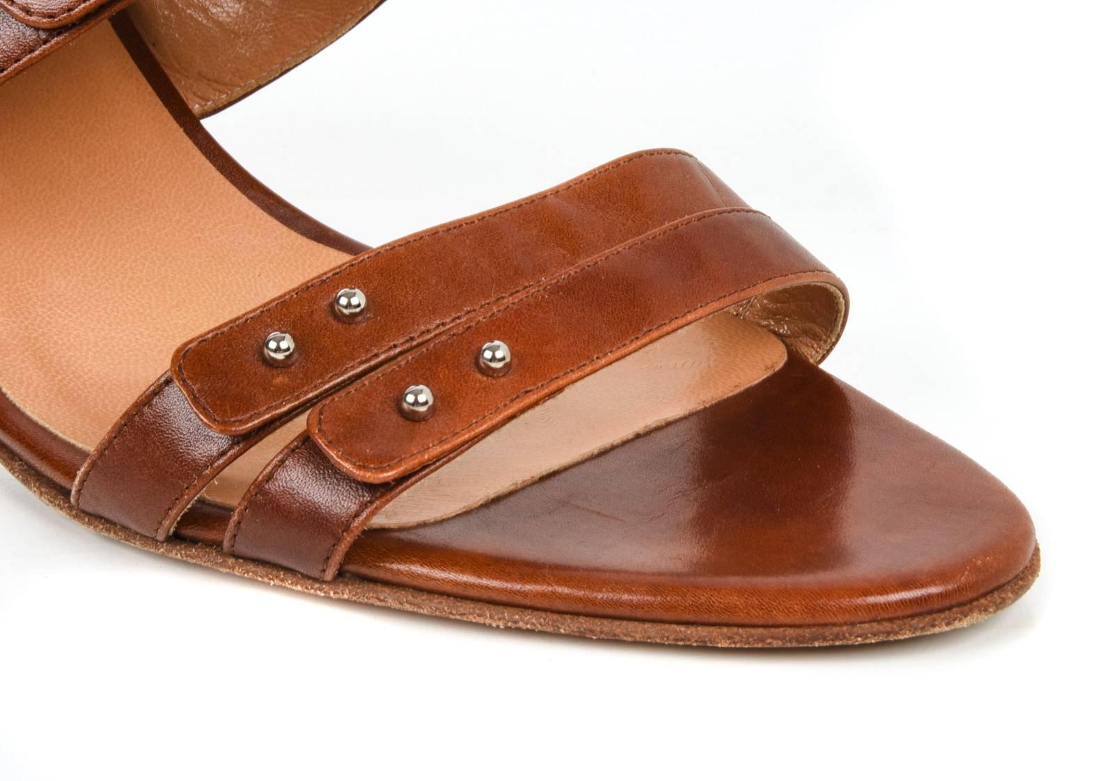 Brown  Hermes Shoe Cognac Leather Mule Palladium Hardware 41 / 11 