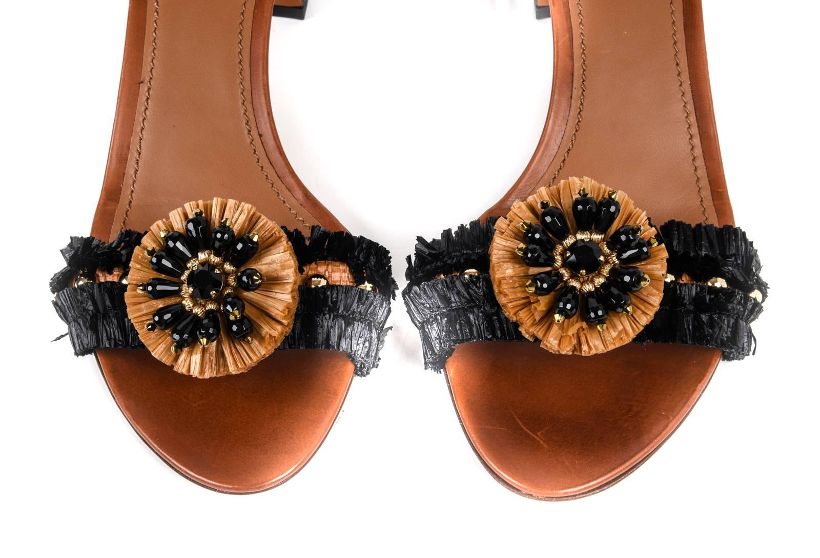 Dolce&Gabbana Shoe Rafia  Leather Ankle Tie Black  Camel 40.5 / 10.5 New  2