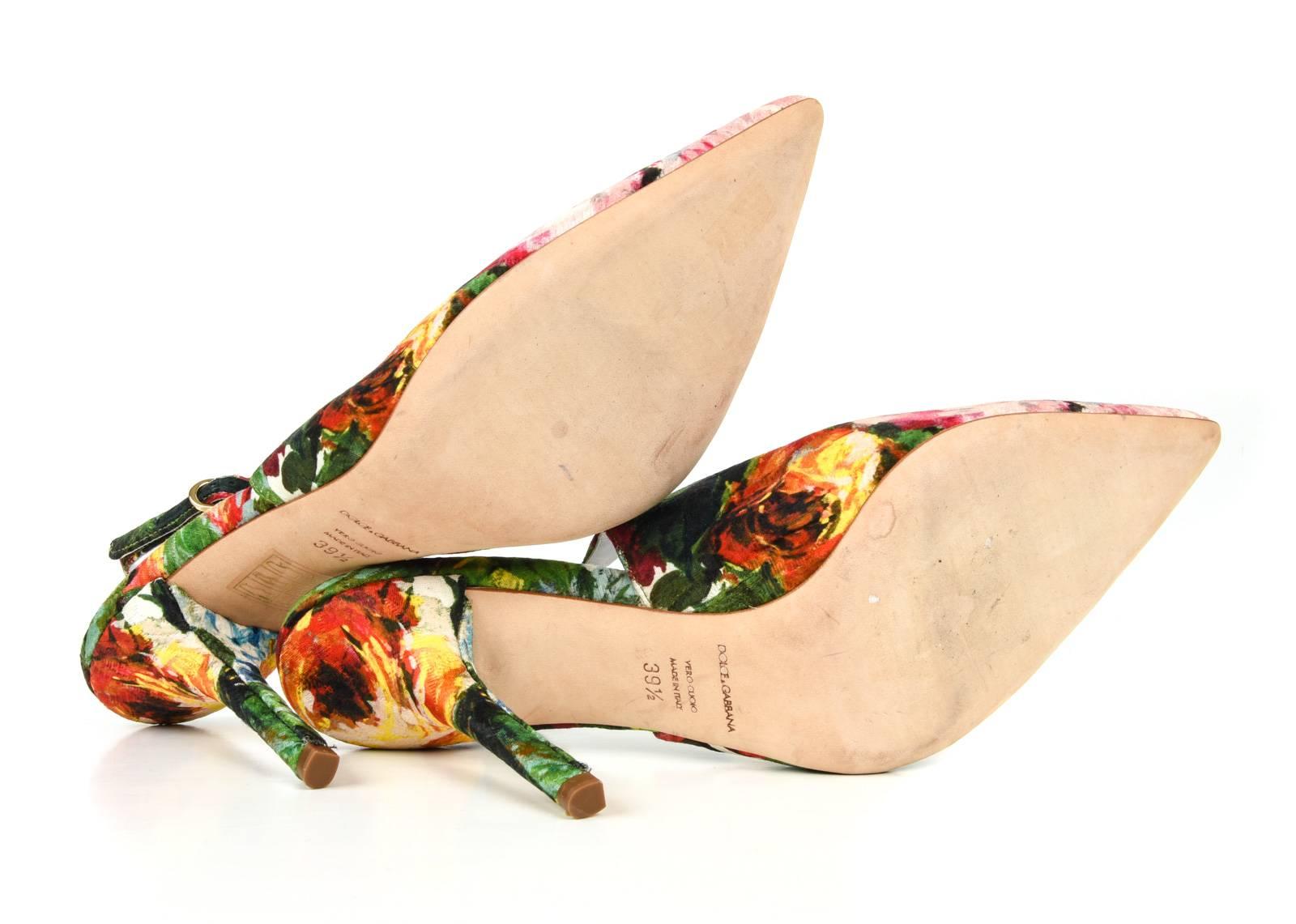 Dolce&Gabbana Shoe Exotic Flower Print on Brocade Textile Slingback 39.5 / 9.5 3