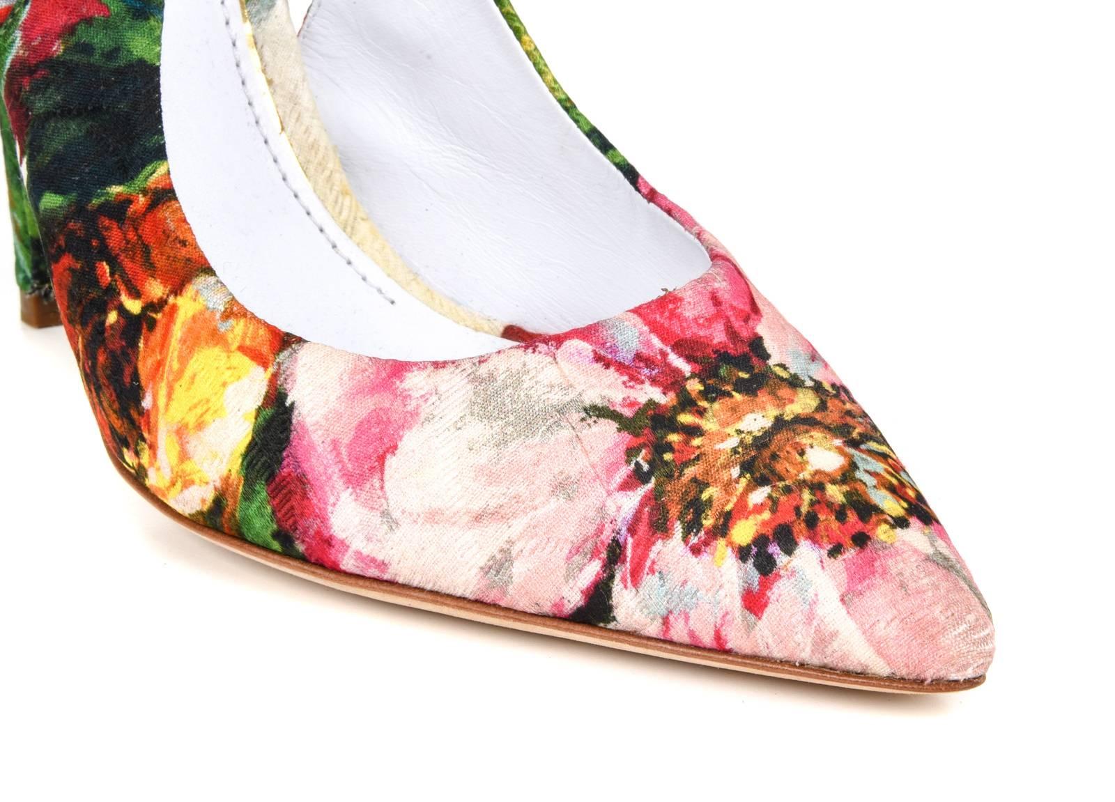 Beige Dolce&Gabbana Shoe Exotic Flower Print on Brocade Textile Slingback 39.5 / 9.5