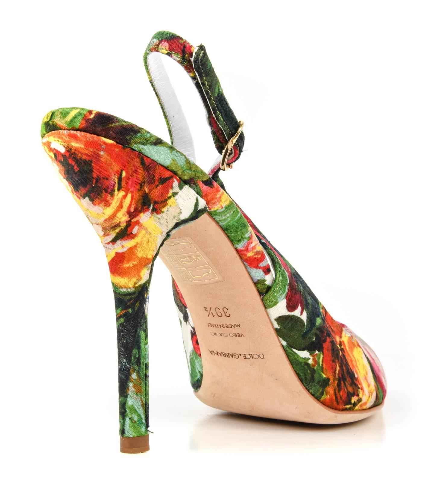 Dolce&Gabbana Shoe Exotic Flower Print on Brocade Textile Slingback 39.5 / 9.5 1