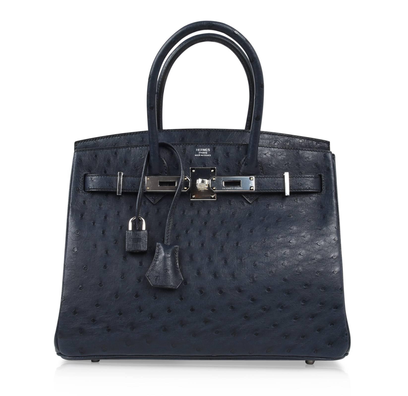Hermes Birkin 30 Bag Beautiful Ostrich Blue Indigo Palladium Hardware 2