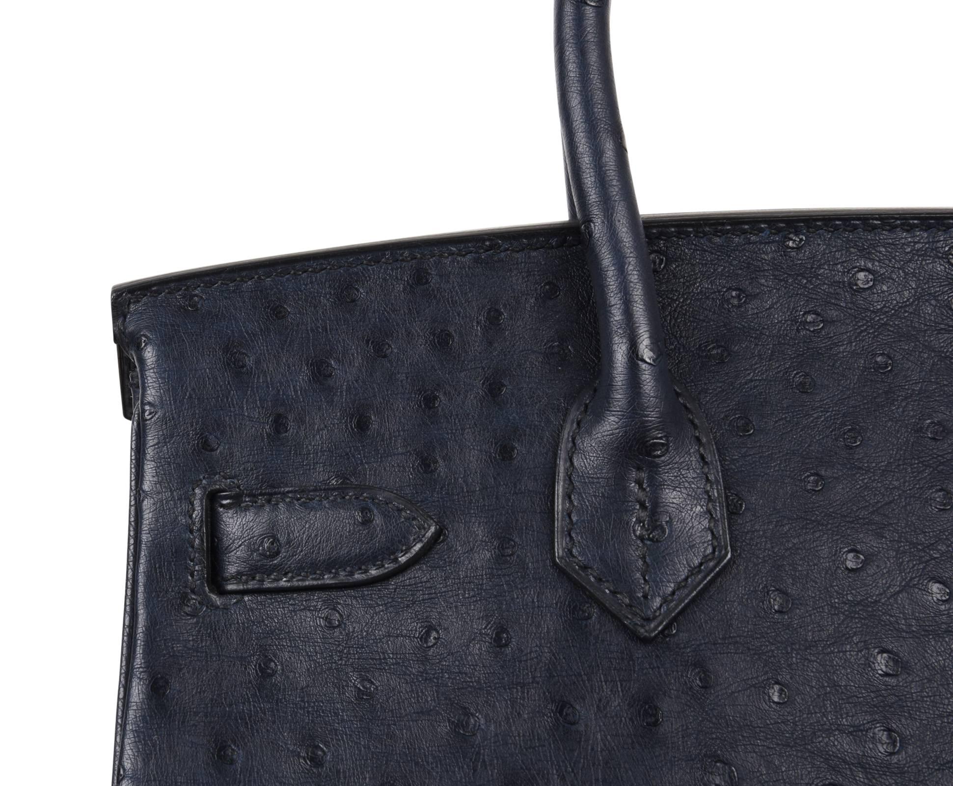 Hermes Birkin 30 Bag Beautiful Ostrich Blue Indigo Palladium Hardware 4