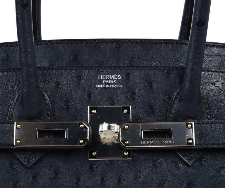 Hermes Birkin 30 Bag Beautiful Ostrich Blue Indigo Palladium Hardware