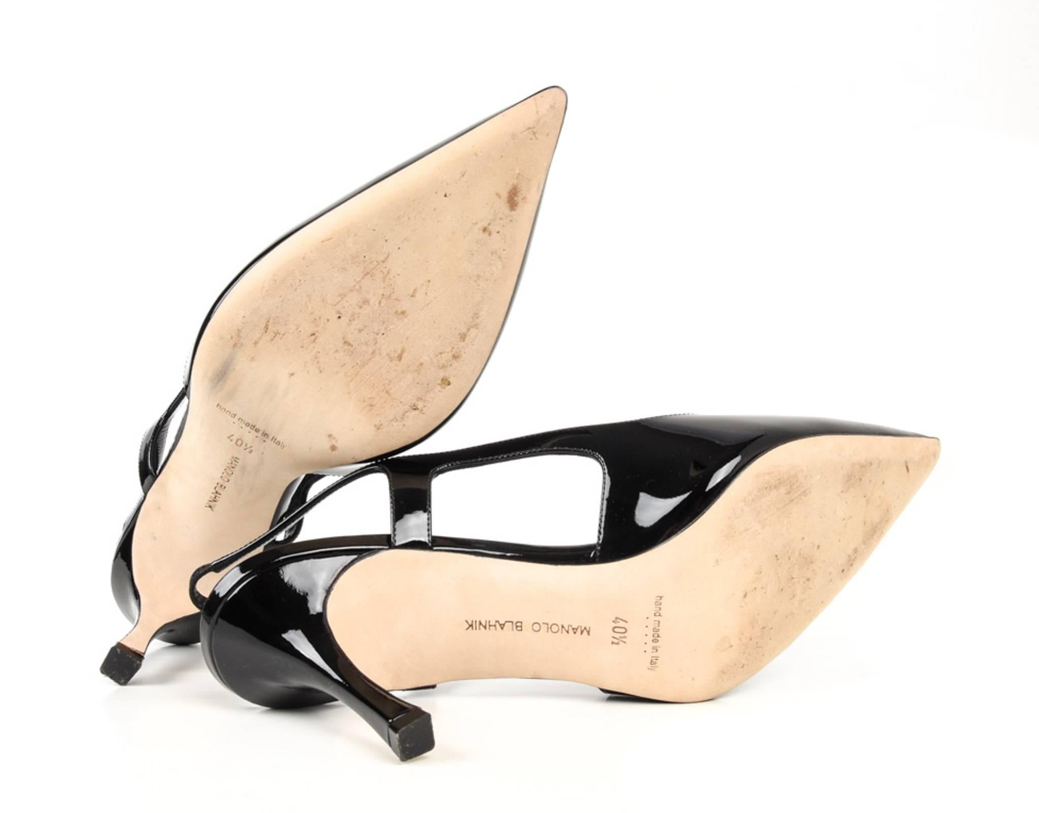 Manolo Blahnik Shoe Black Patent Slingback 40.5 / 10.5 2