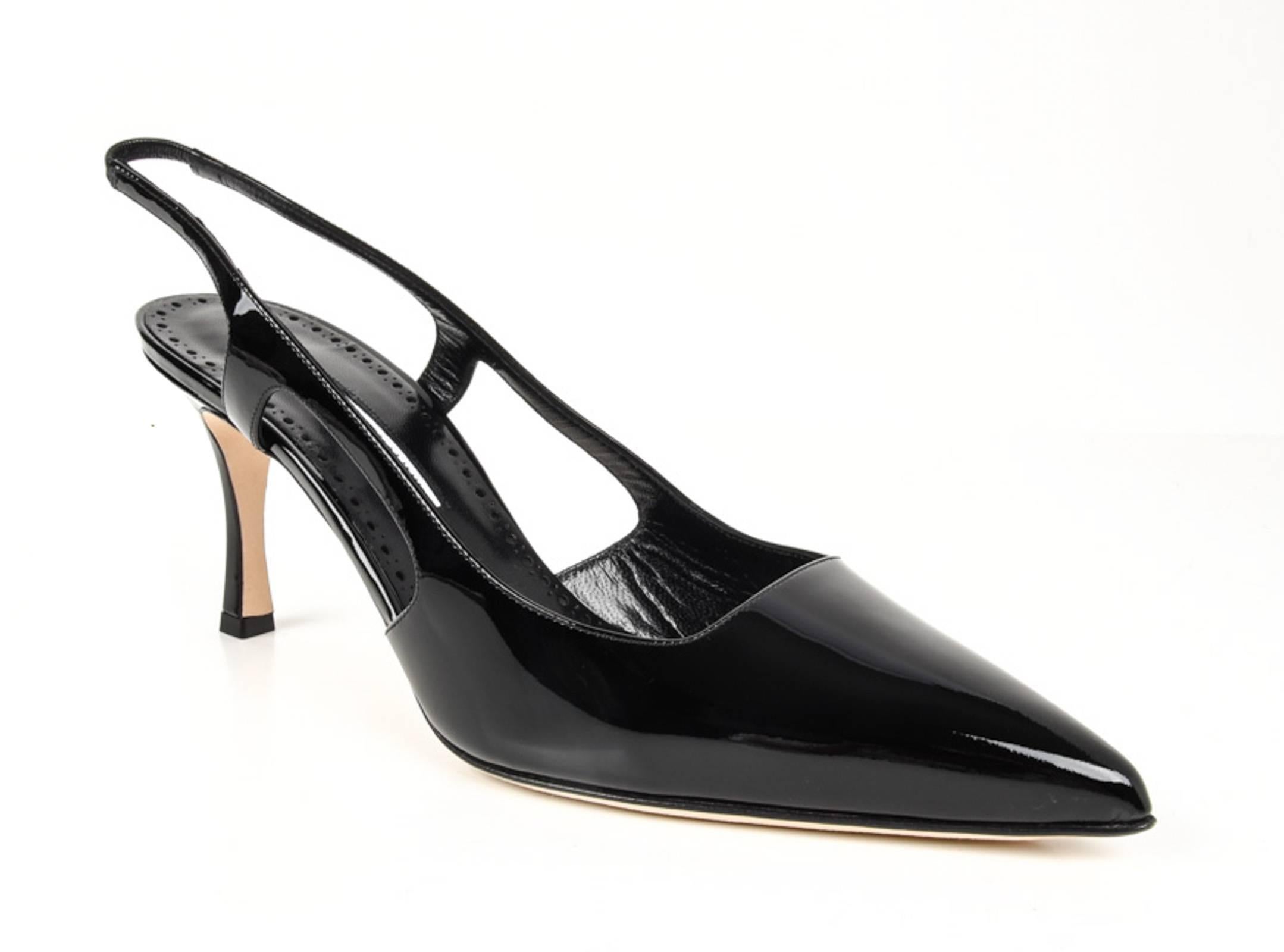 Women's Manolo Blahnik Shoe Black Patent Slingback 40.5 / 10.5