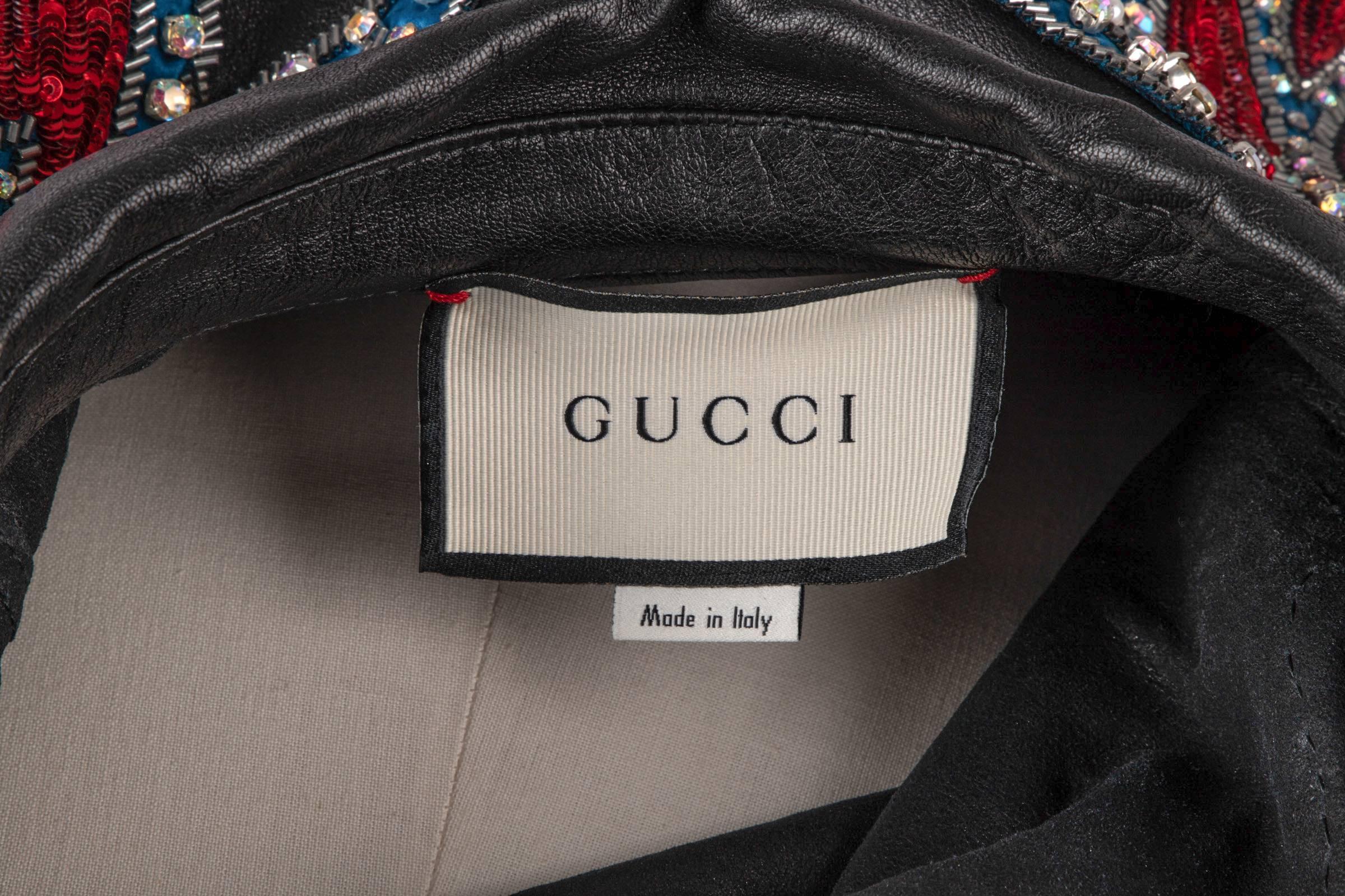 Gucci Top S/S 2018 Black Leather Bugle Bead Diamante Sequin Western 40 / 6 Rare 1
