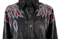 Gucci Top S/S 2018 Black Leather Bugle Bead Diamante Sequin Western 40 / 6 Rare