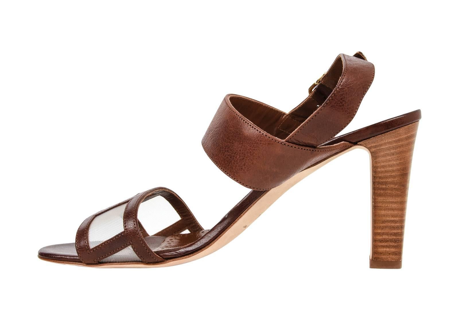 Manolo Blahnik Shoe Cognac Bold Strap Open Toe Slingback 40.5 / 10.5 New In New Condition In Miami, FL