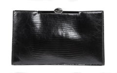 Christian Dior Bag Clutch Black Lizard Top Frame Sleek