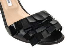 Manolo Blahnik Shoe Fringed Ankle Strap Black Sandal 41 / 11 New