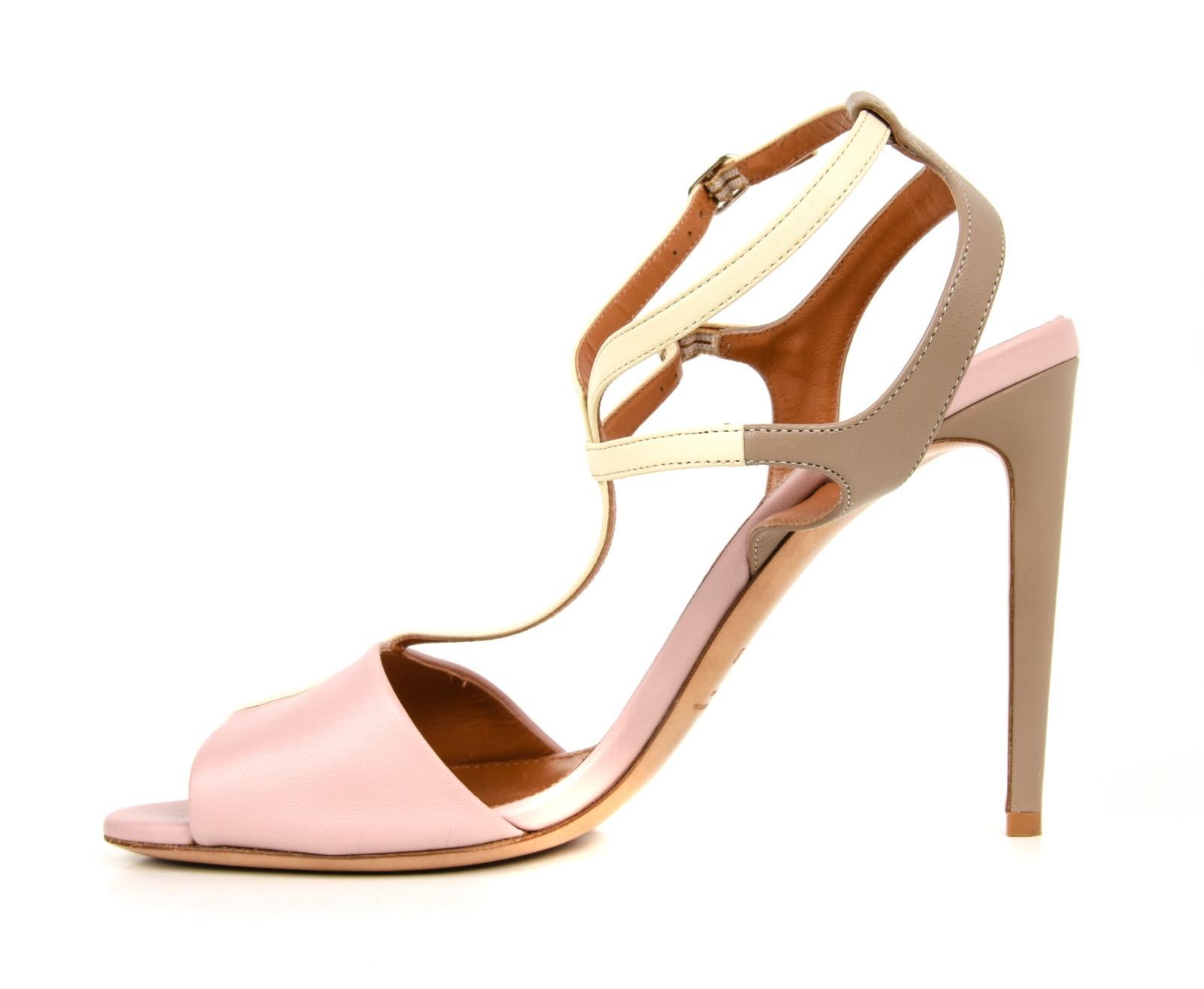 Women's Ralph Lauren Shoe Tri Color High Heel T Strap Sandal Ankle Detail 39.5 / 9.5 