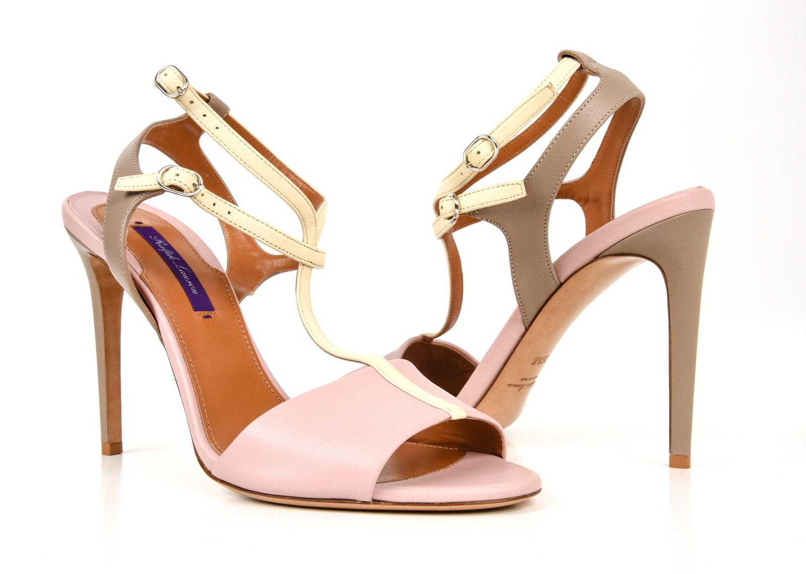 Ralph Lauren Shoe Tri Color High Heel T Strap Sandal Ankle Detail 39.5 / 9.5  1