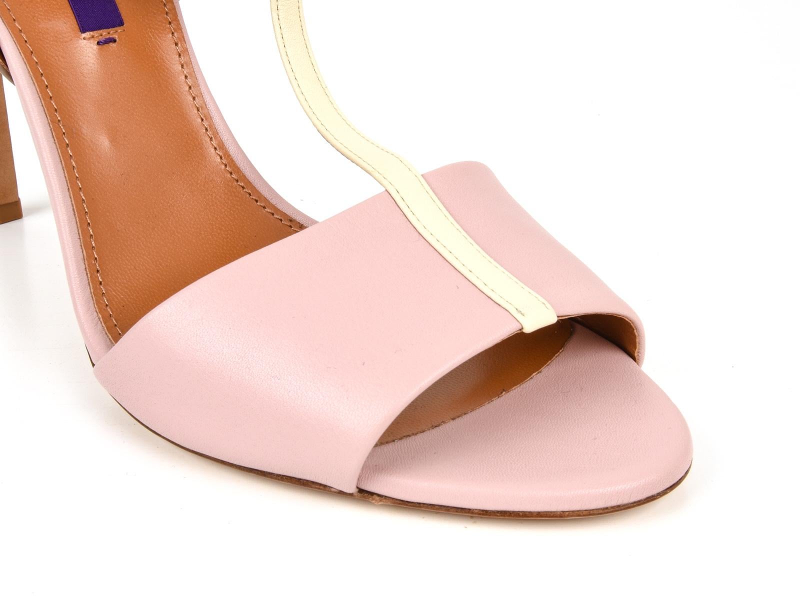 Beige Ralph Lauren Shoe Tri Color High Heel T Strap Sandal Ankle Detail 39.5 / 9.5 