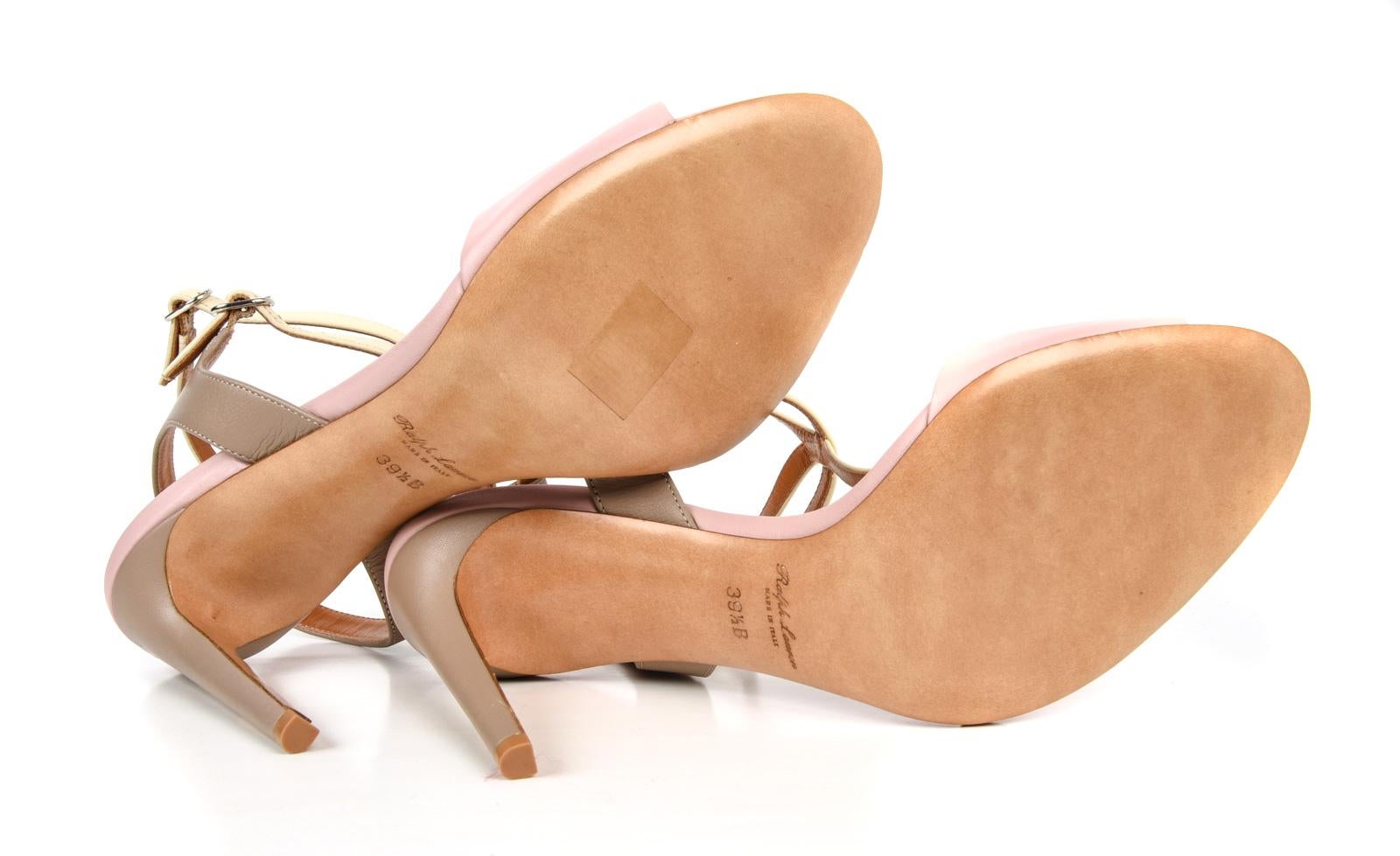 Ralph Lauren Shoe Tri Color High Heel T Strap Sandal Ankle Detail 39.5 / 9.5  2