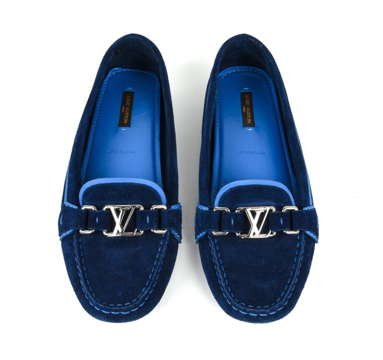 Louis Vuitton Shoe Navy Suede Loafer / Driving Shoe 38.5 / 8.5 at 1stdibs