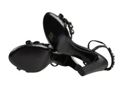 Chanel Shoe Camellia Black Leather Flowers w/ Pearls Sandal 40 / 10 New