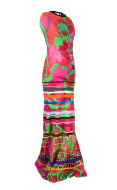 Roberto Cavalli Dress Fitted Floor Length Floral Print Mesh Insets 8