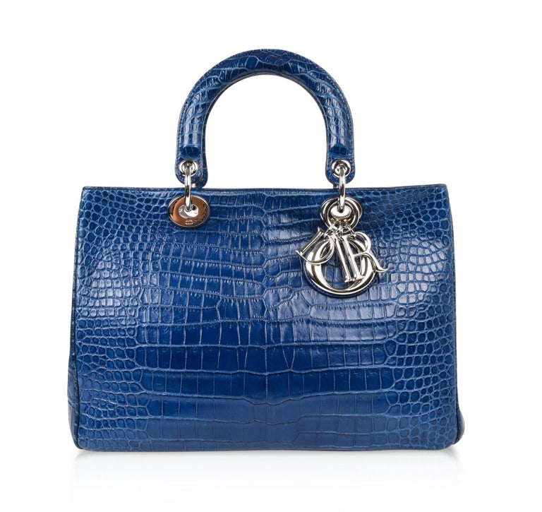 Christian Dior Bag Diorissimo Matte Blue Bi Color Crocodile Tote Medium For Sale at 1stdibs