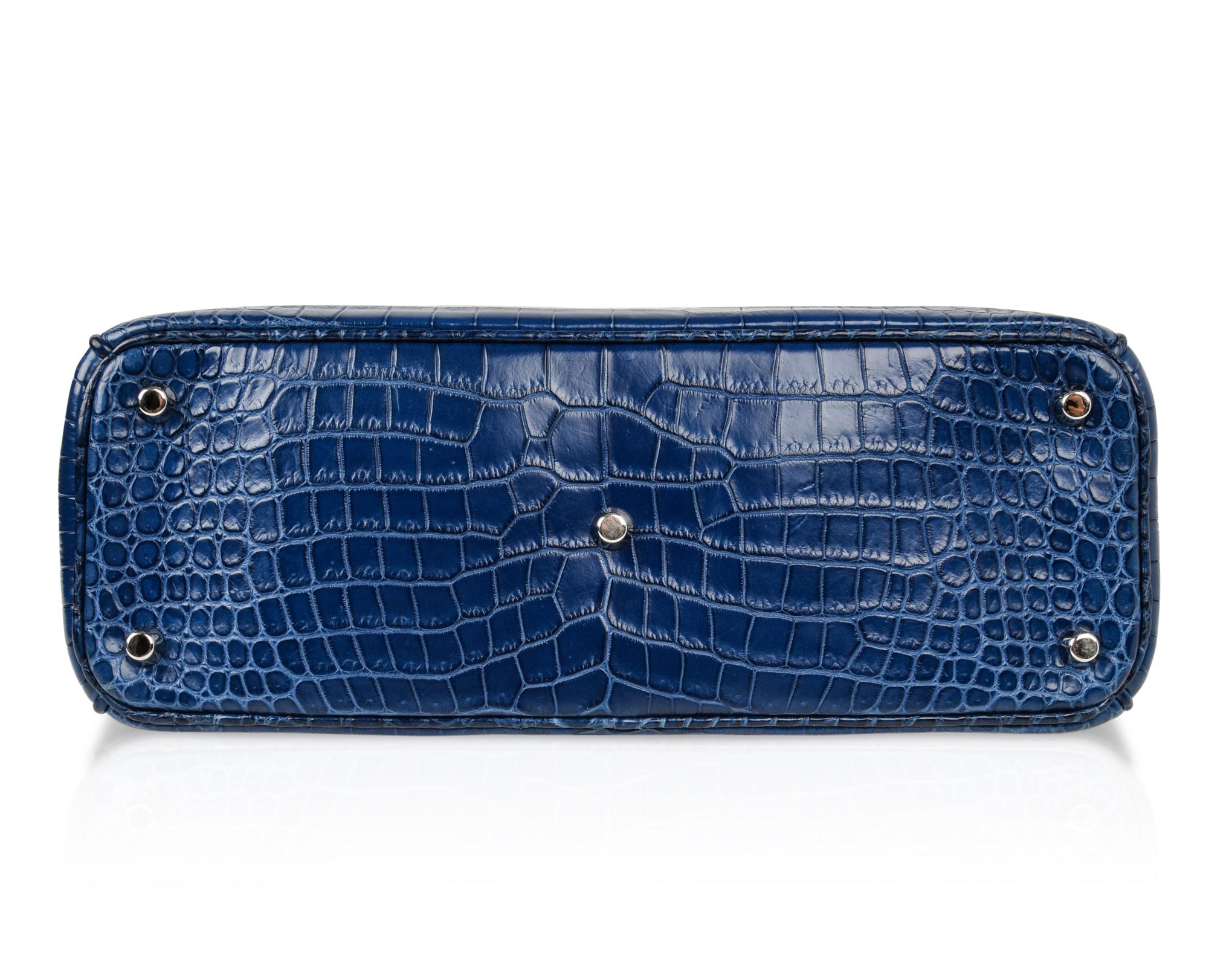 Christian Dior Bag Diorissimo Matte Blue Bi Color Crocodile Tote Medium 3