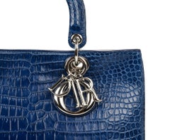 Christian Dior Bag Diorissimo Matte Blue Bi Color Crocodile Tote Medium
