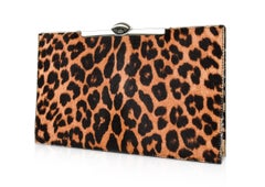Christian Dior Bag Clutch Leopard Print Pony Top Frame Sleek