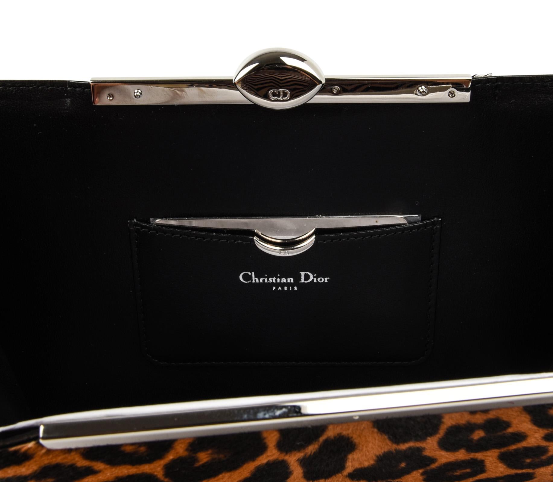 Christian Dior Bag Clutch Leopard Print Pony Top Frame Sleek 4