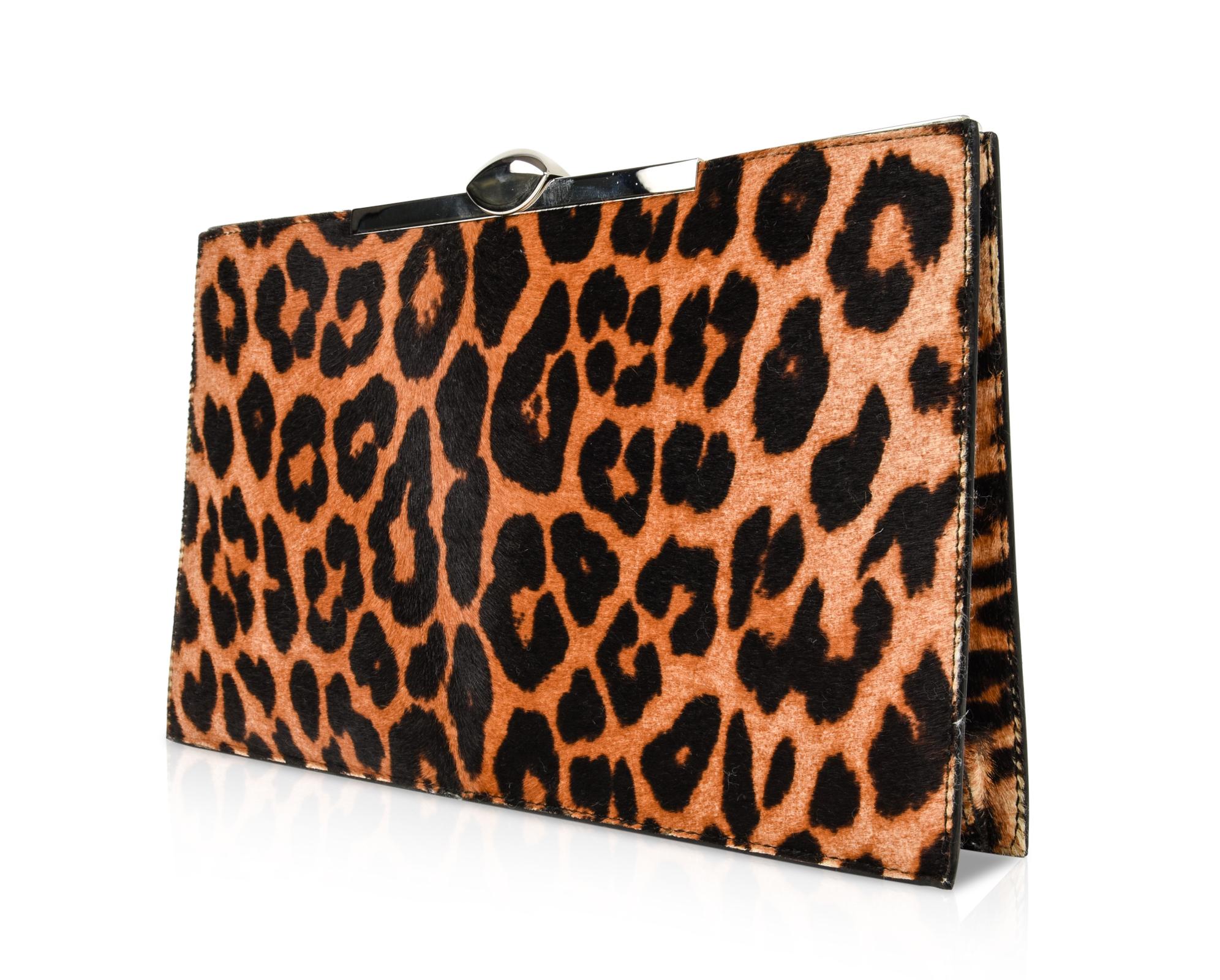 Christian Dior Bag Clutch Leopard Print Pony Top Frame Sleek 2