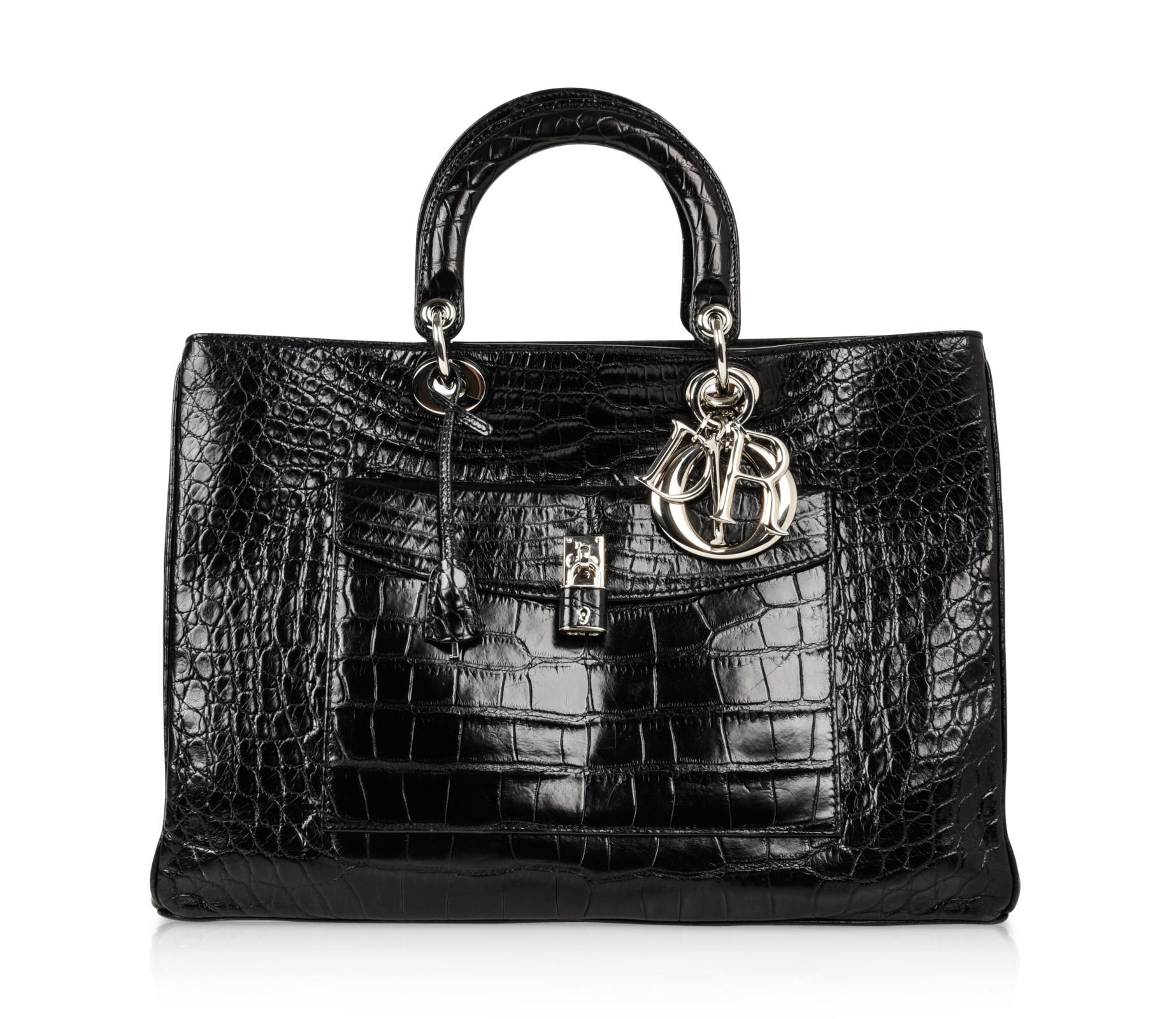 Christian Dior Bag Diorissimo Pocket Matte Black Crocodile Tote Shoulder Strap In Excellent Condition In Miami, FL