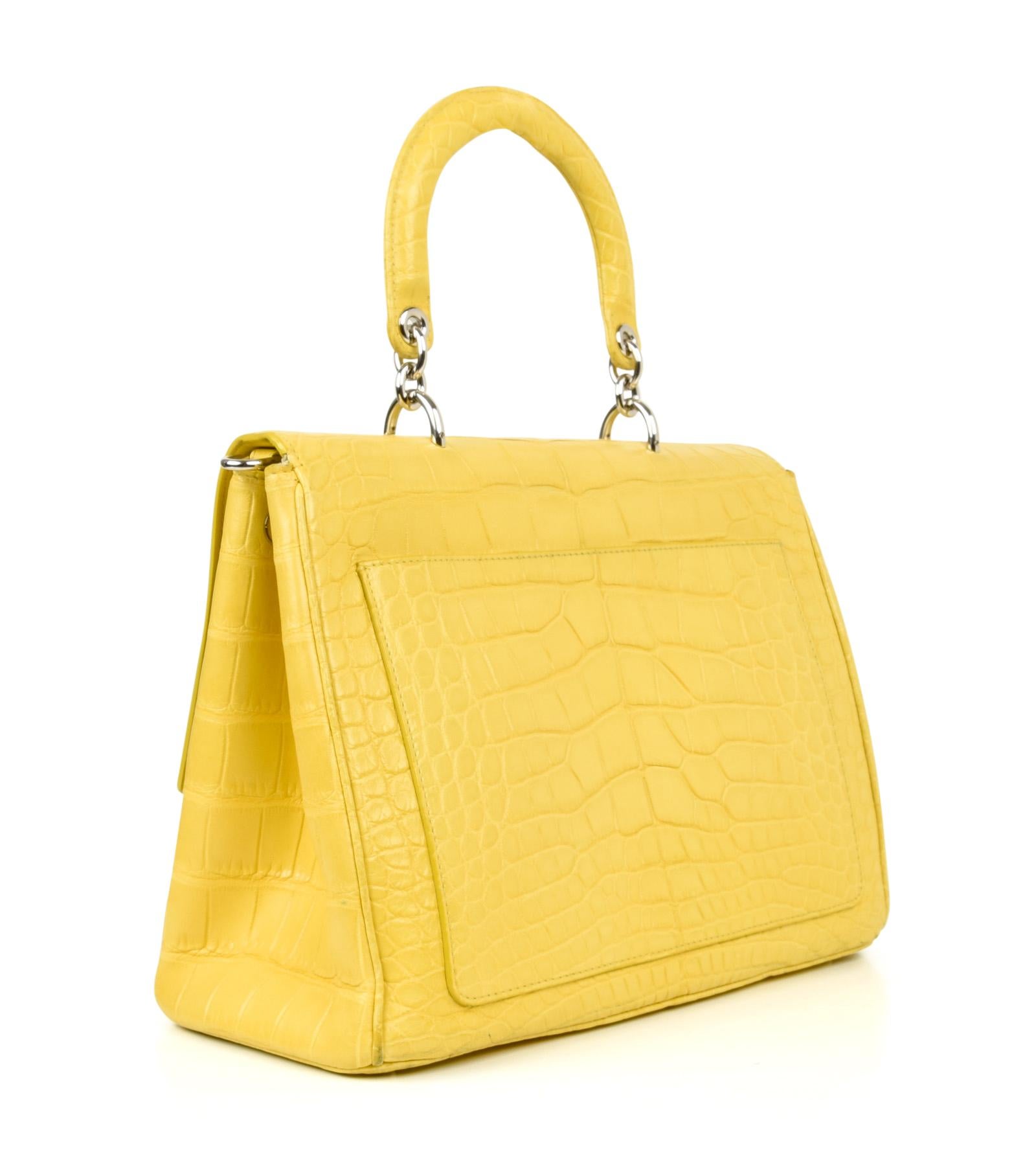 Women's Christian Dior Be Dior Bag Matte Yellow Crocodile Double Flap  Medium