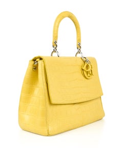 Christian Dior Be Dior Bag Matte Yellow Crocodile Double Flap  Medium