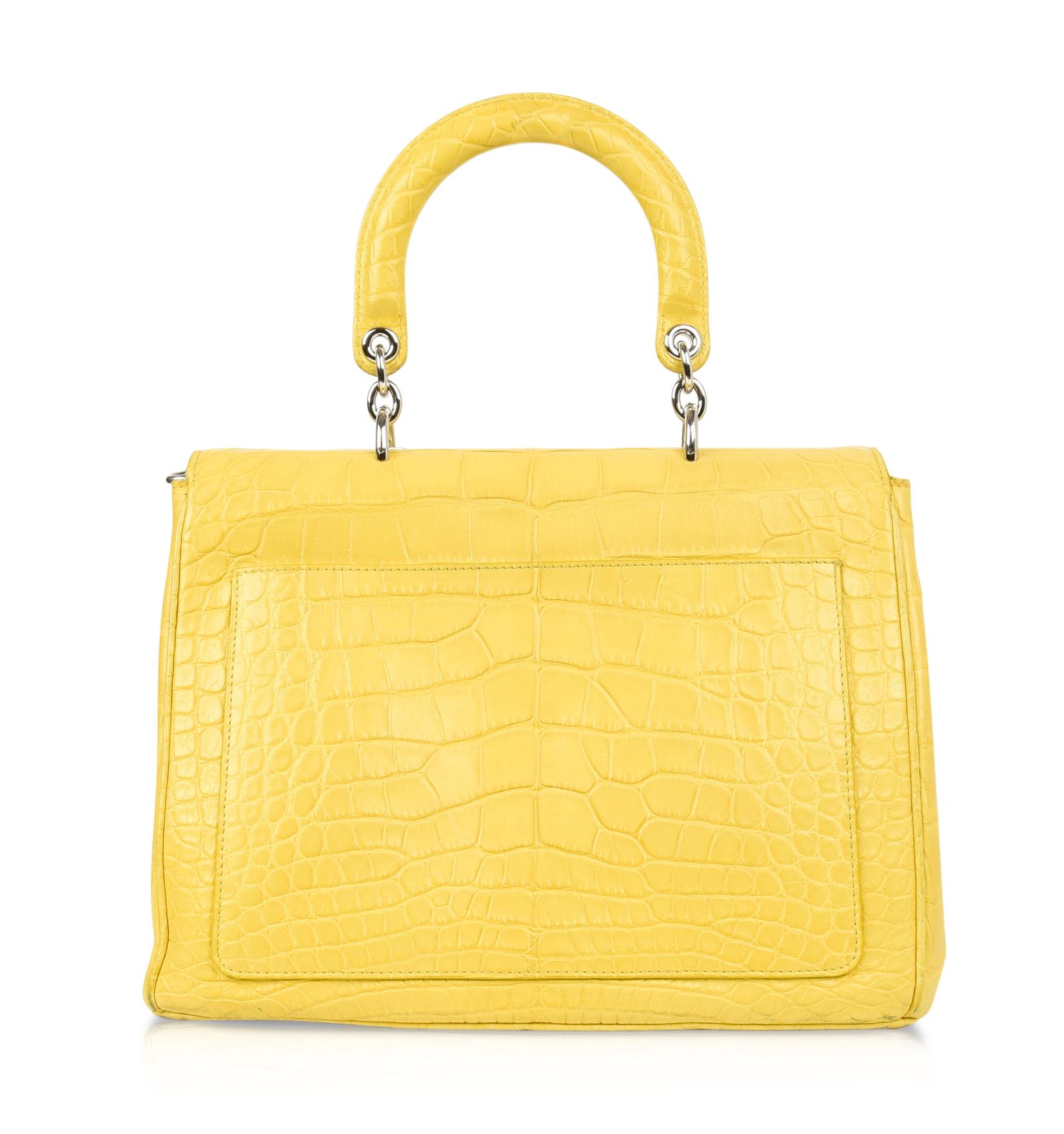 Christian Dior Be Dior Bag Matte Yellow Crocodile Double Flap  Medium 1