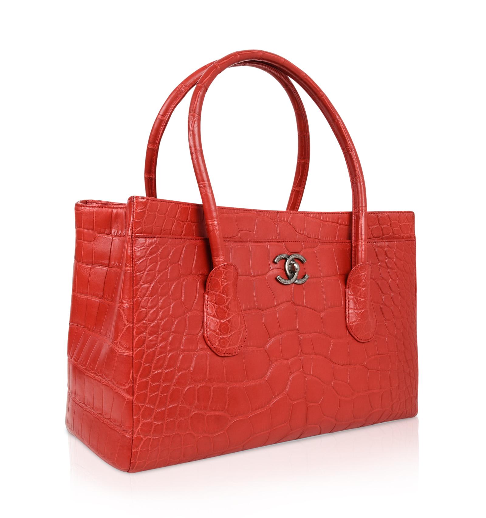 Chanel Bag Matte Alligator Cerf Tote Red Rose New In New Condition In Miami, FL