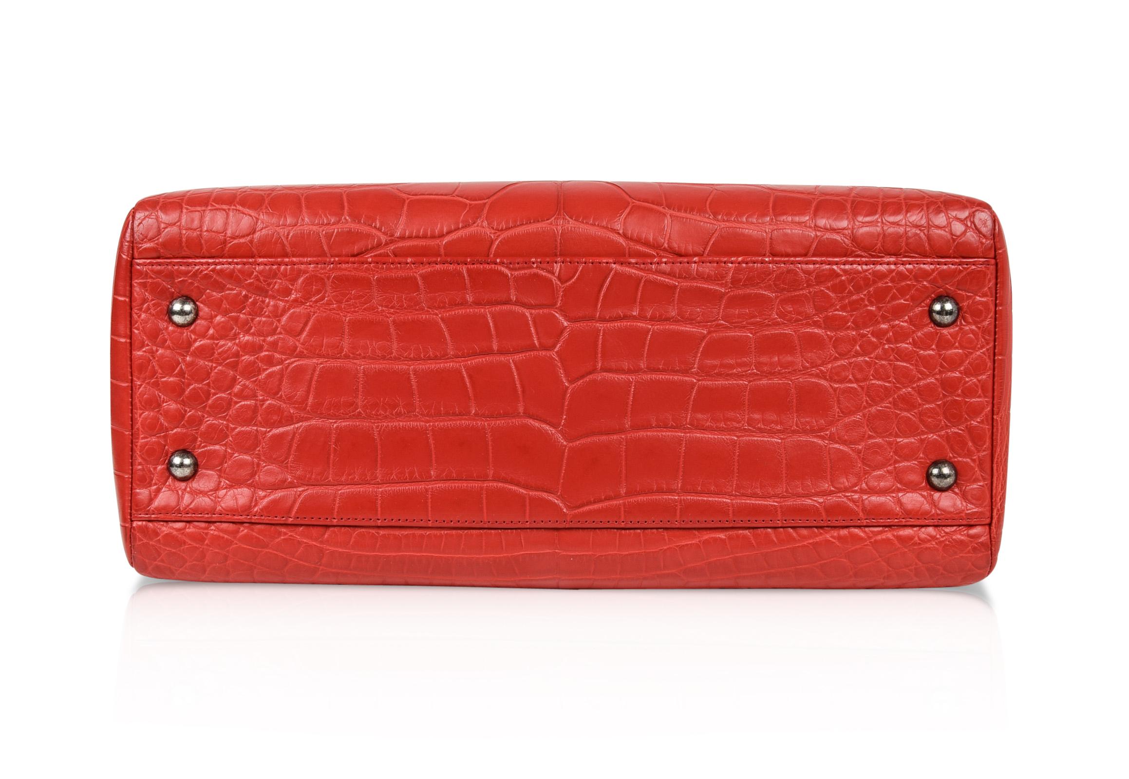 Chanel Bag Matte Alligator Cerf Tote Red Rose New 5