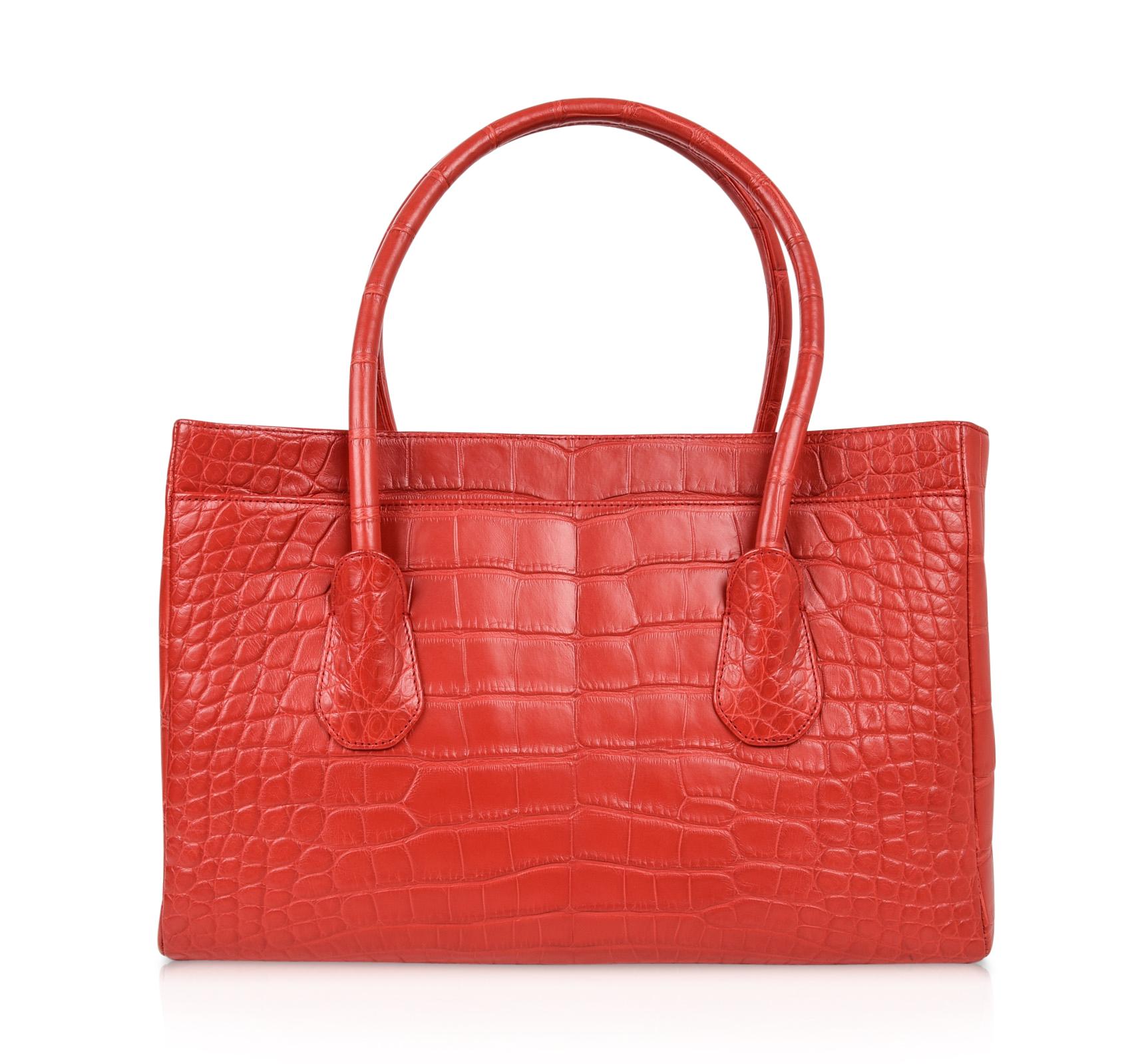 Chanel Bag Matte Alligator Cerf Tote Red Rose New 2