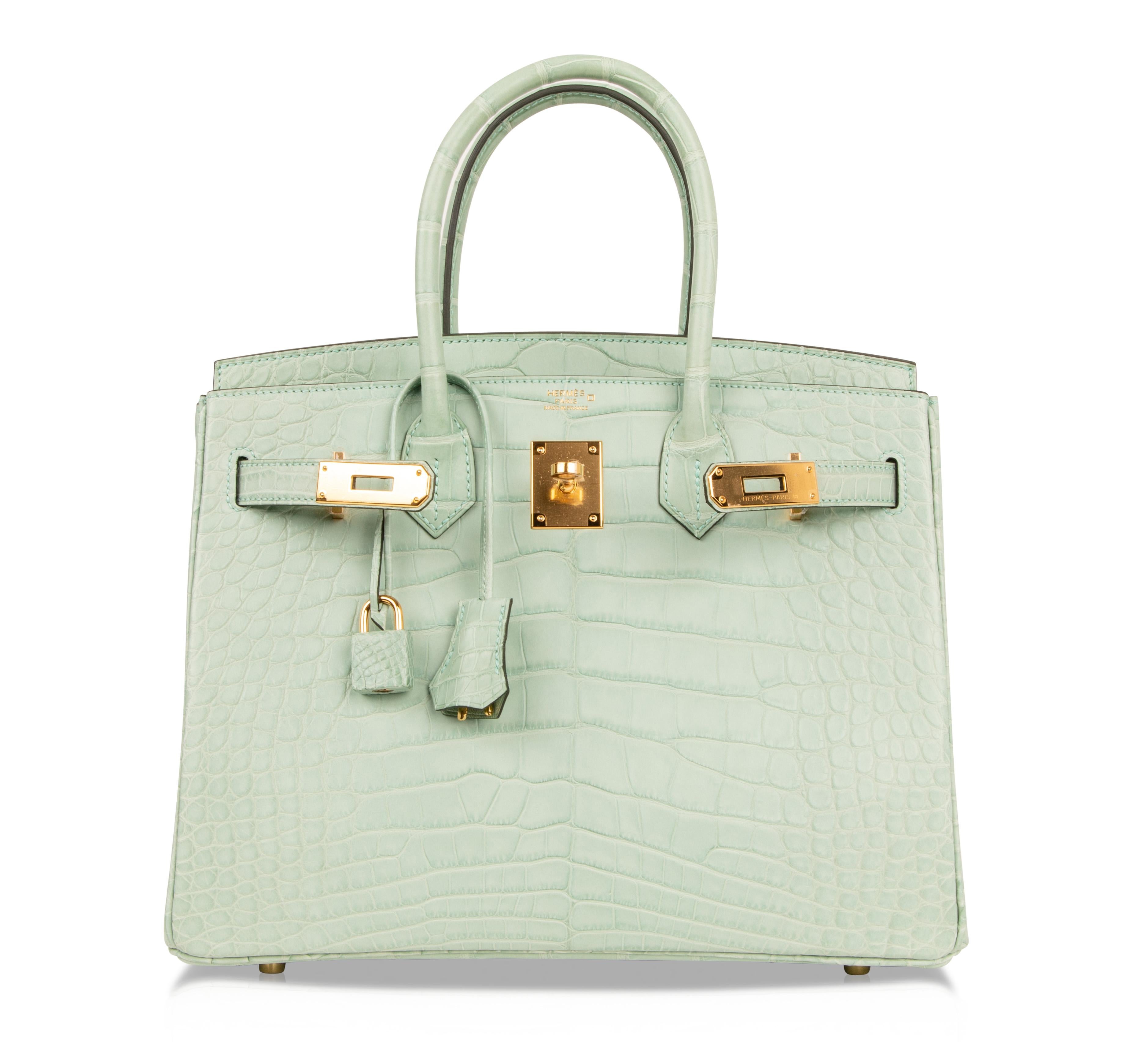 Hermes Birkin 30 Bag Vert D'eau Matte Alligator Gold Hardware In New Condition In Miami, FL