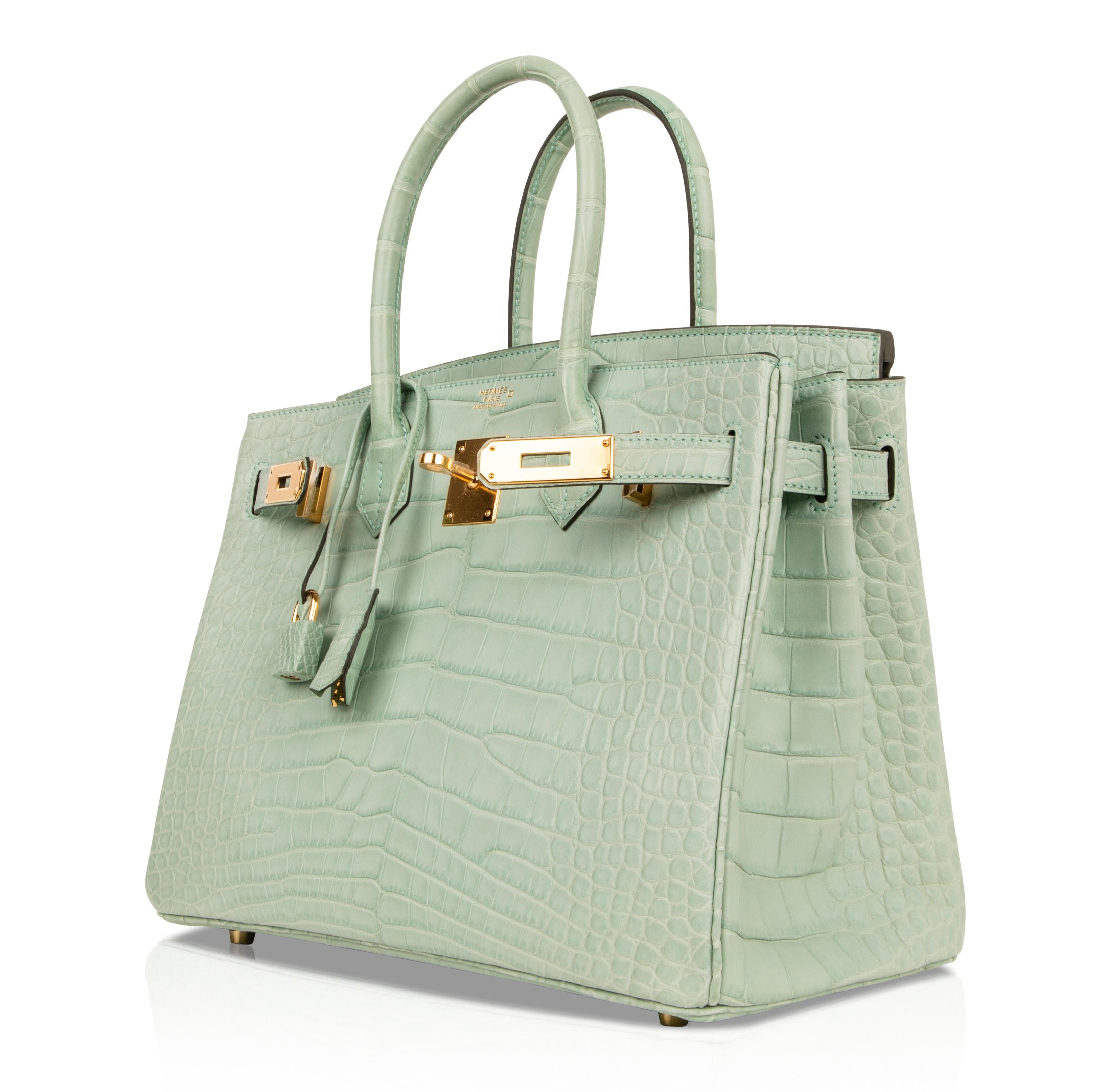 Women's Hermes Birkin 30 Bag Vert D'eau Matte Alligator Gold Hardware