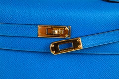 Hermes Vintage Kelly 20 Sellier Mini Blue de France Courchevel Gold Hardware