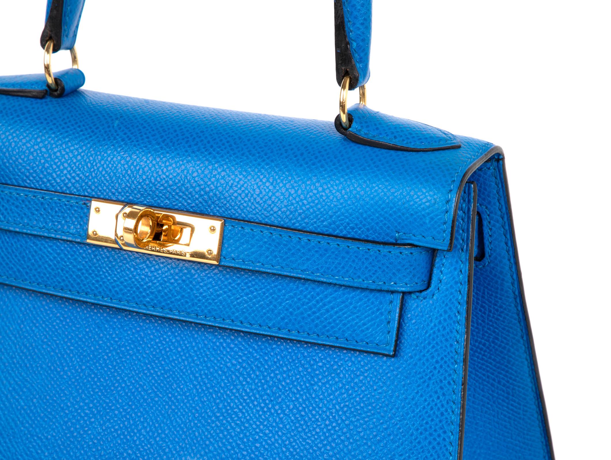 Hermes Vintage Kelly 20 Sellier Mini Blue de France Courchevel Gold Hardware In Excellent Condition In Miami, FL