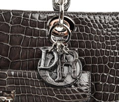Christian Dior Lady Dior Front Pocket Gray Crocodile Bag With Shoulder Strap