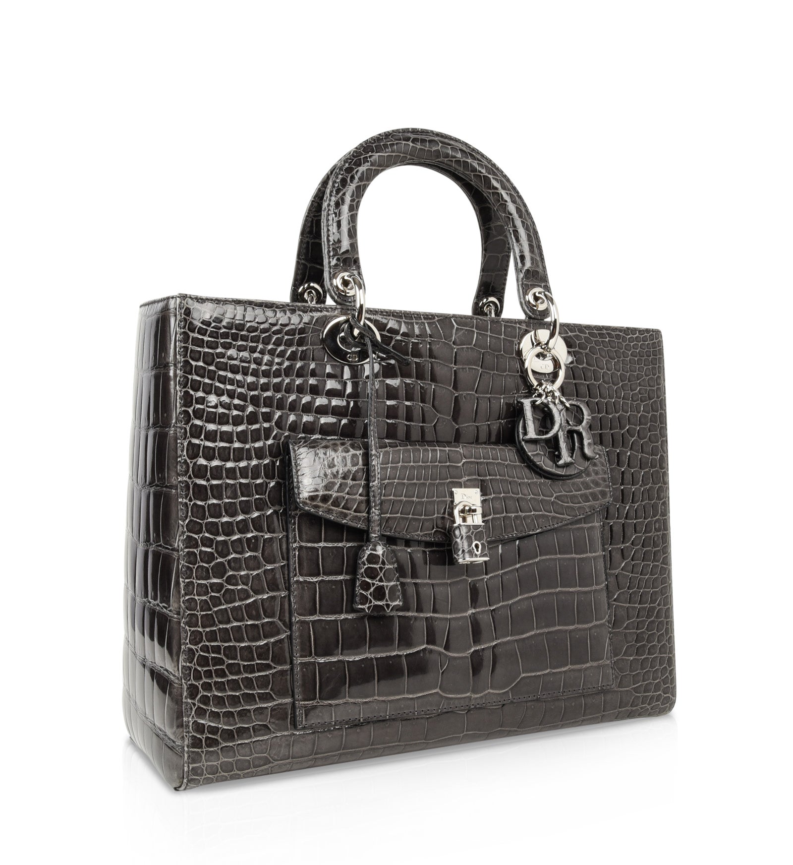 Dior Lady Front Pocket Gray Crocodile Bag With Dior Lady Front Pocket Gray Crocodile Bag With Shoulder Strap For At 1stdibs