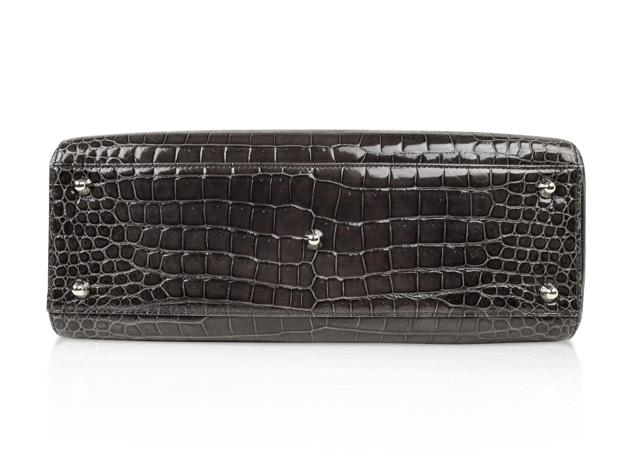 Christian Dior Lady Dior Front Pocket Gray Crocodile Bag With Shoulder Strap 2
