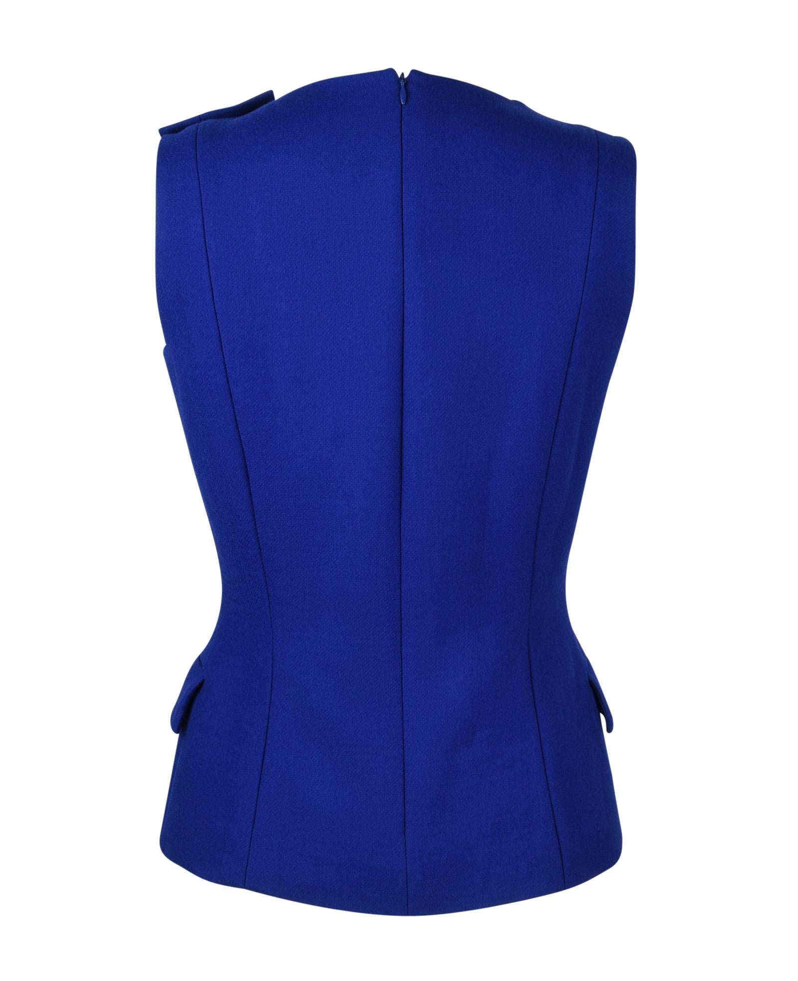 Christian Dior Top Electric Blue Sleeveless Jeweled Shoulder fits 8 1