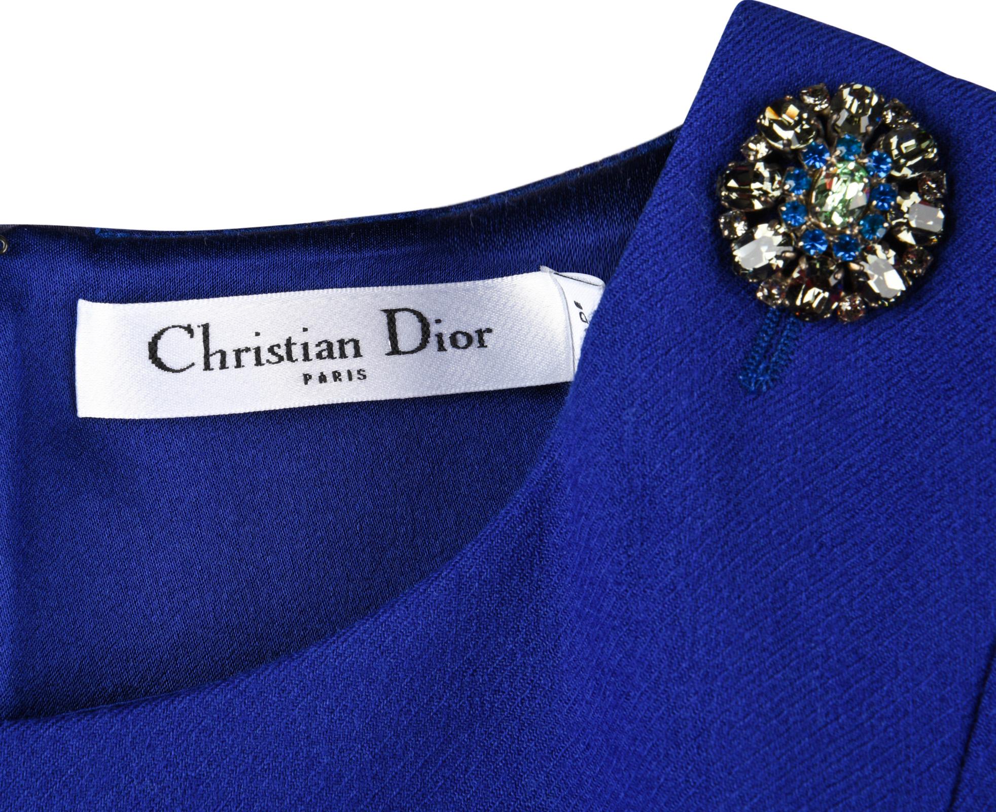 Christian Dior Top Electric Blue Sleeveless Jeweled Shoulder fits 8 3